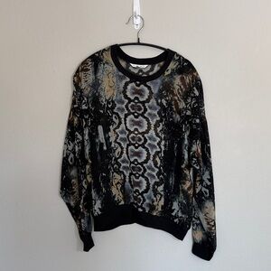 CAbi Black and Brown Camouflage sheer Sweater - medium